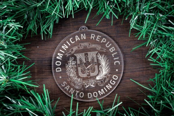 LDS Dominican Republic Santo Domingo Mission Christmas Ornament surrounded by a Simple Reef