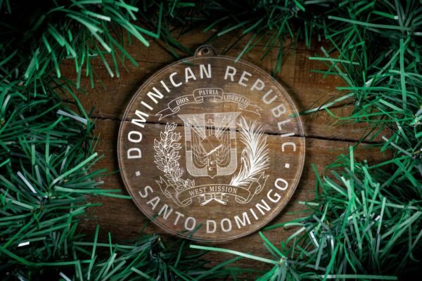 LDS Dominican Republic Santo Domingo West Mission Christmas Ornament surrounded by a Simple Reef