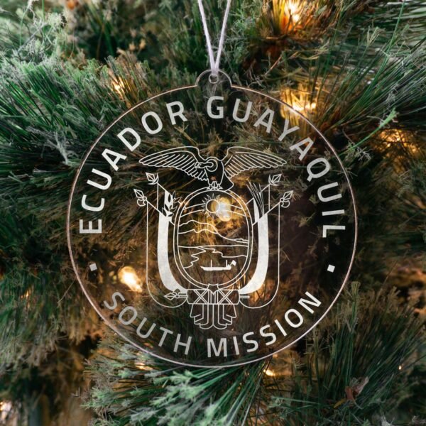 LDS Ecuador Guayaquil South Mission Christmas Ornament hanging on a Tree