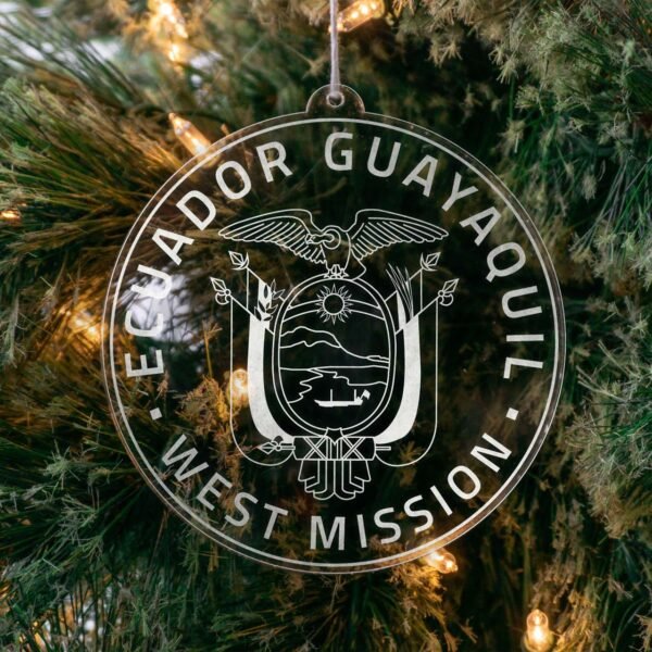 LDS Ecuador Guayaquil West Mission Christmas Ornament hanging on a Tree