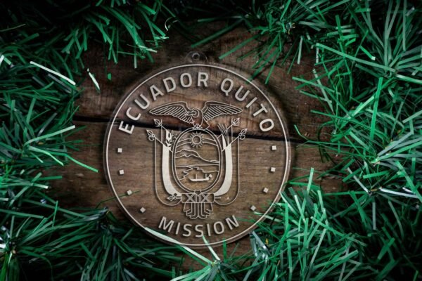 LDS Ecuador Quito Mission Christmas Ornament surrounded by a Simple Reef