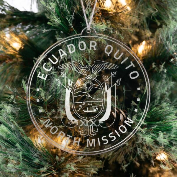 LDS Ecuador Quito North Mission Christmas Ornament hanging on a Tree