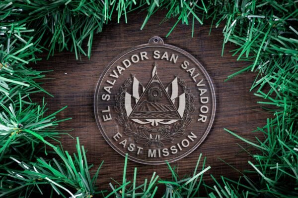 LDS El Salvador San Salvador East Mission Christmas Ornament surrounded by a Simple Reef