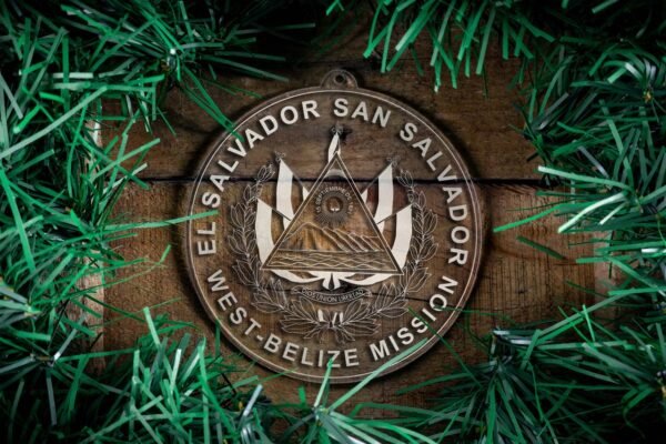 LDS El Salvador San Salvador West - Belize Mission Christmas Ornament surrounded by a Simple Reef