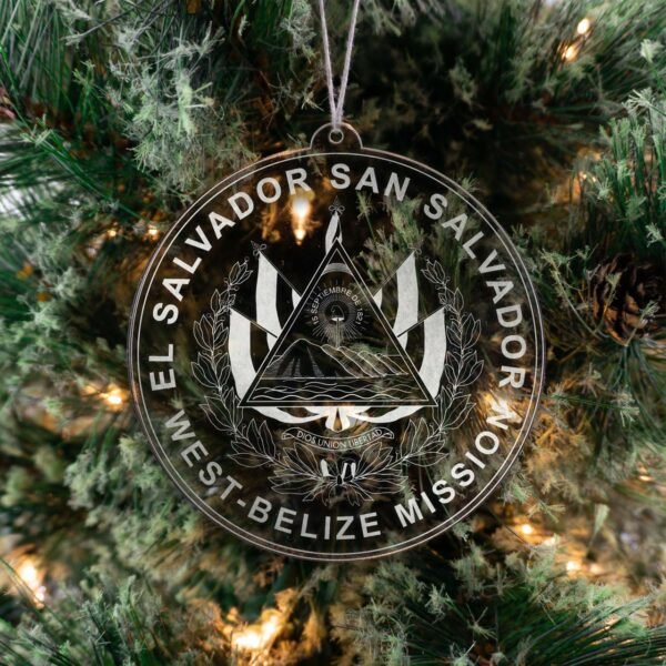 LDS El Salvador San Salvador West - Belize Mission Christmas Ornament hanging on a Tree