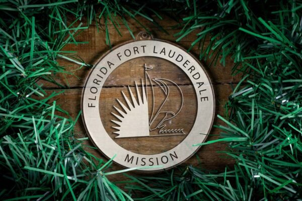 LDS Florida Fort Lauderdale Mission Christmas Ornament surrounded by a Simple Reef