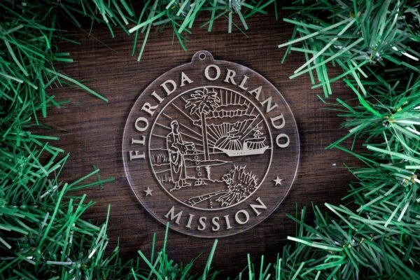 LDS Florida Orlando Mission Christmas Ornament surrounded by a Simple Reef