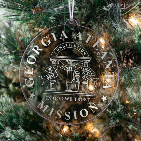 LDS Georgia Atlanta Mission Christmas Ornament hanging on a Tree