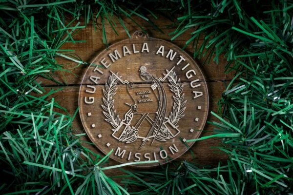 LDS Guatemala Antigua Mission Christmas Ornament surrounded by a Simple Reef
