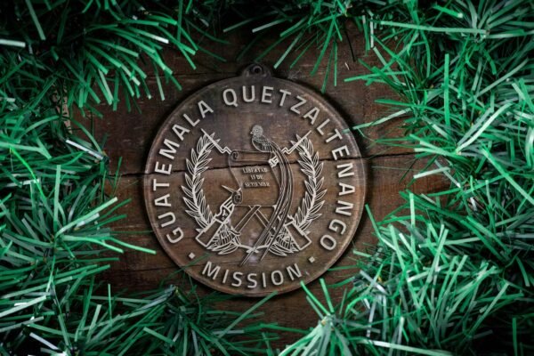 LDS Guatemala Quetzaltenango Mission Christmas Ornament surrounded by a Simple Reef