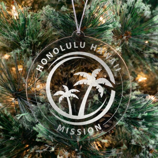 LDS Hawaii Honolulu Mission Christmas Ornament hanging on a Tree