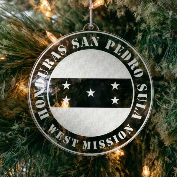 LDS Honduras San Pedro Sula West Mission Christmas Ornament hanging on a Tree