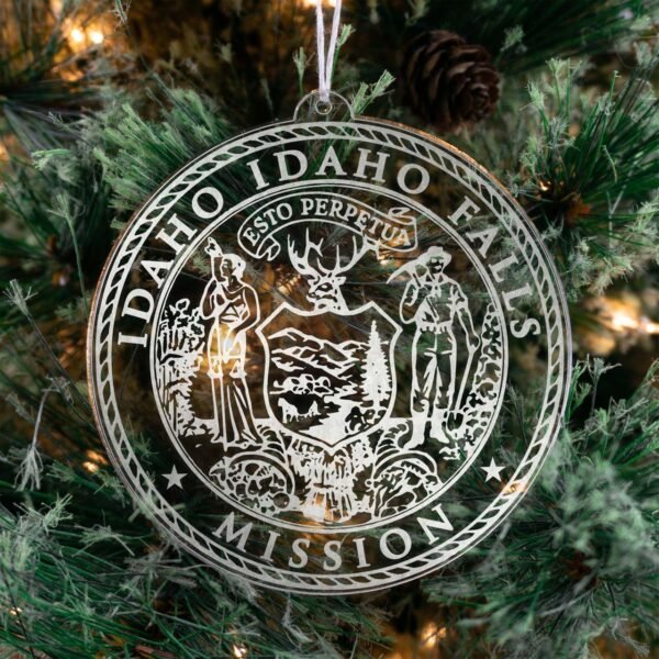 LDS Idaho Idaho Falls Mission Christmas Ornament hanging on a Tree
