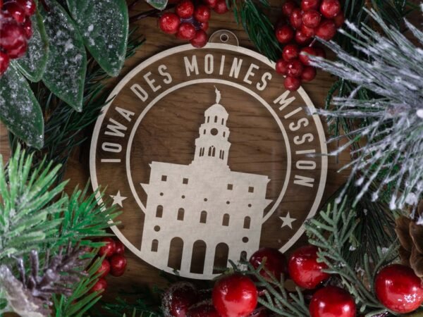 LDS Iowa Des Moines Mission Christmas Ornament with Christmas Decorations