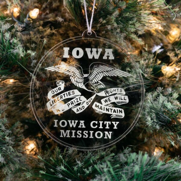 LDS Iowa Iowa City Mission Christmas Ornament hanging on a Tree