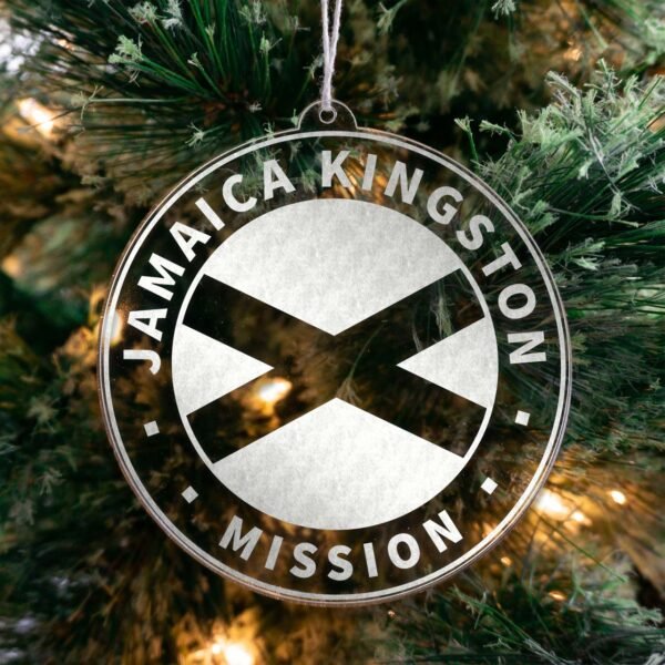 LDS Jamaica Kingston Mission Christmas Ornament hanging on a Tree