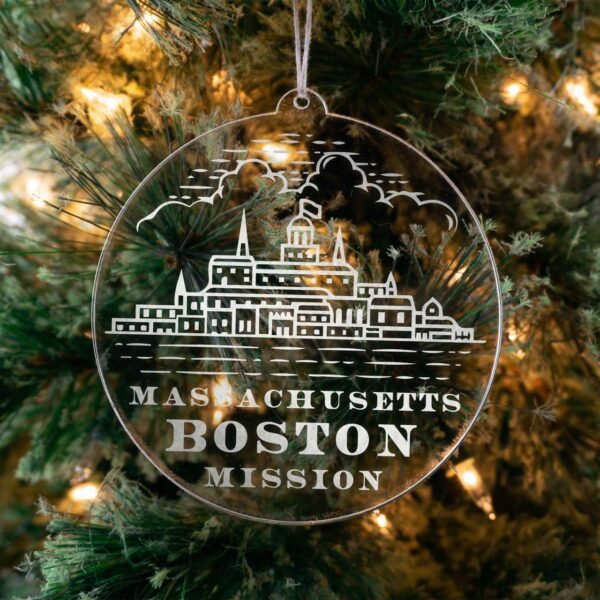 LDS Massachusetts Boston Mission Christmas Ornament hanging on a Tree
