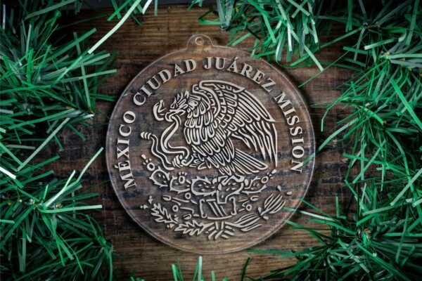 LDS Mexico Ciudad Juarez Mission Christmas Ornament surrounded by a Simple Reef