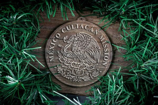 LDS Mexico Culiacan Mission Christmas Ornament surrounded by a Simple Reef