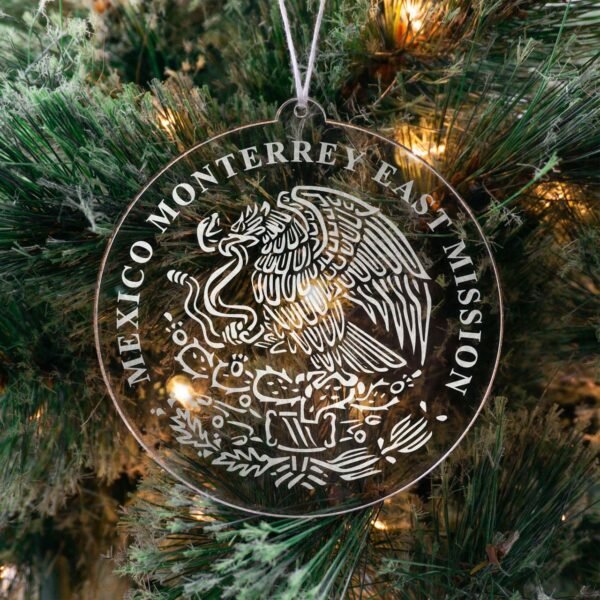 LDS Mexico Monterrey East Mission Christmas Ornament hanging on a Tree