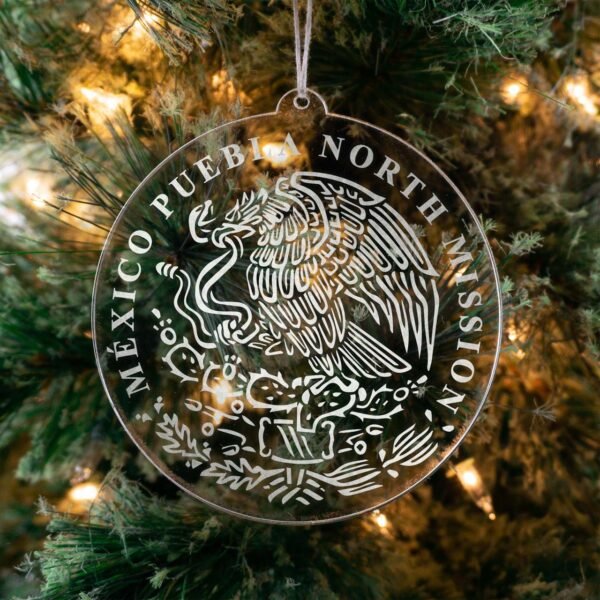 LDS Mexico Puebla North Mission Christmas Ornament hanging on a Tree