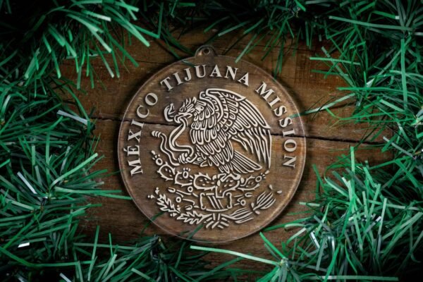 LDS Mexico Tijuana Mission Christmas Ornament surrounded by a Simple Reef