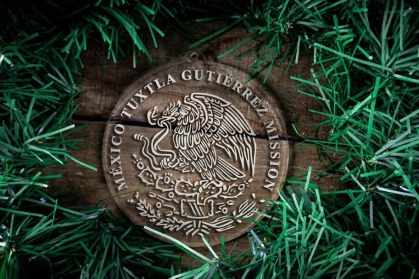 LDS Mexico Tuxtla Gutierrez Mission Christmas Ornament surrounded by a Simple Reef