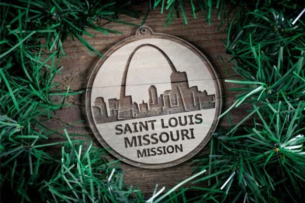 LDS Missouri St. Louis Mission Christmas Ornament surrounded by a Simple Reef