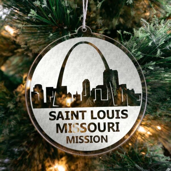 LDS Missouri St. Louis Mission Christmas Ornament hanging on a Tree