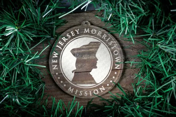 LDS New Jersey Morristown Mission Christmas Ornament surrounded by a Simple Reef