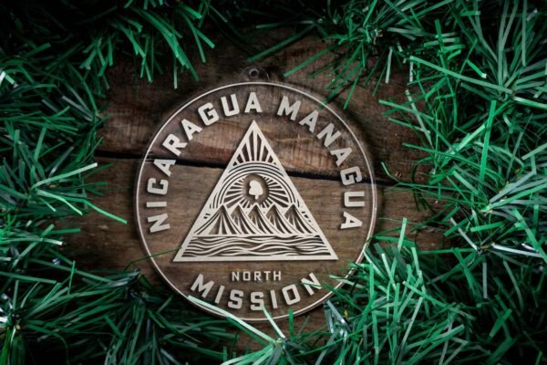 LDS Nicaragua Managua North Mission Christmas Ornament surrounded by a Simple Reef
