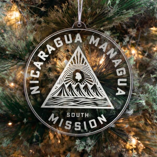 LDS Nicaragua Managua South Mission Christmas Ornament hanging on a Tree