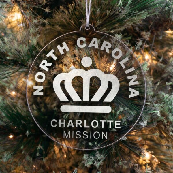 LDS North Carolina Charlotte Mission Christmas Ornament hanging on a Tree