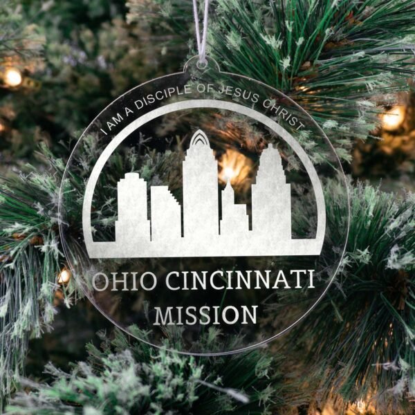 LDS Ohio Cincinnati Mission Christmas Ornament hanging on a Tree