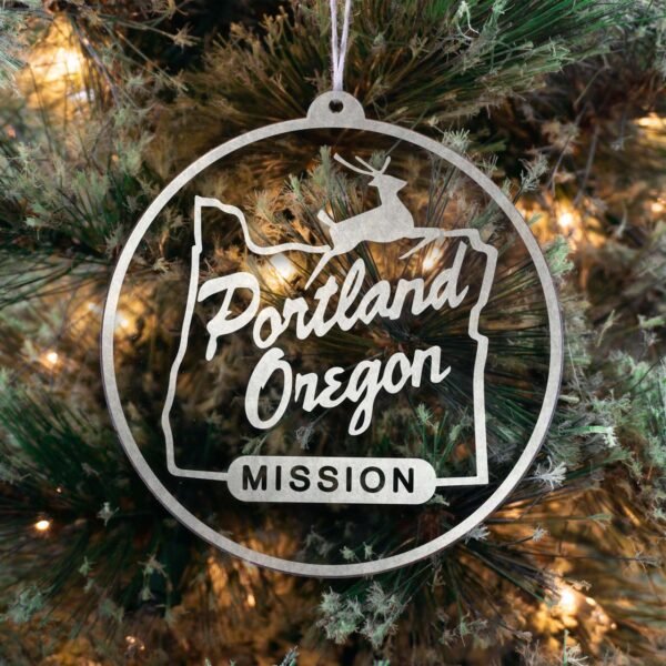 LDS Oregon Portland Mission Christmas Ornament hanging on a Tree