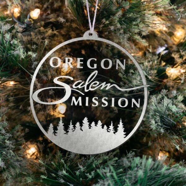 LDS Oregon Salem Mission Christmas Ornament hanging on a Tree