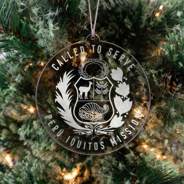 LDS Peru Iquitos Mission Christmas Ornament hanging on a Tree