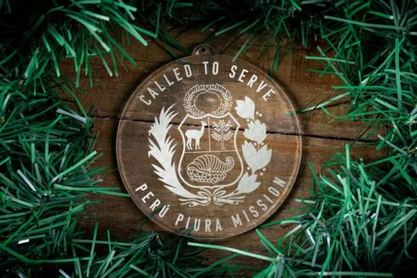 LDS Peru Piura Mission Christmas Ornament surrounded by a Simple Reef