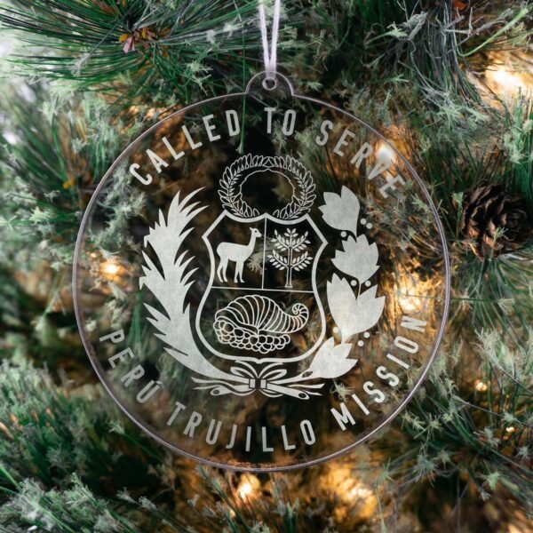 LDS Peru Trujillo Mission Christmas Ornament hanging on a Tree