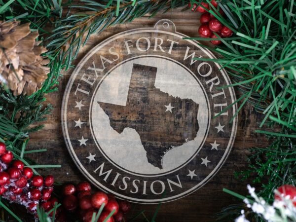 LDS Texas Fort Worth Mission Christmas Ornament with Christmas Decorations
