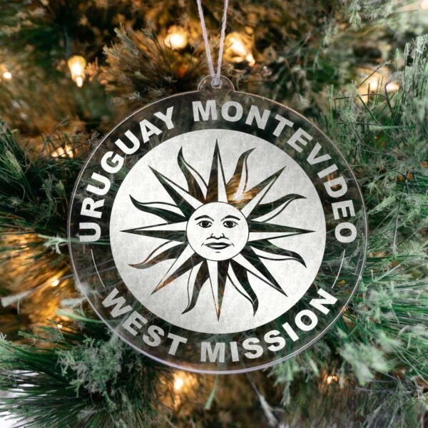 LDS Uruguay Montevideo West Mission Christmas Ornament hanging on a Tree