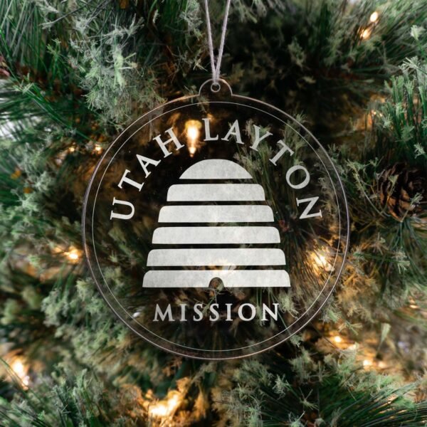 LDS Utah Layton Mission Christmas Ornament hanging on a Tree