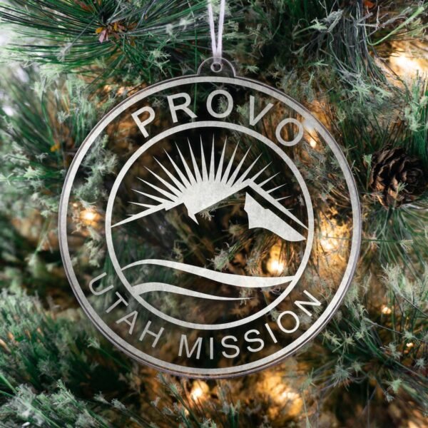 LDS Utah Provo Mission Christmas Ornament hanging on a Tree