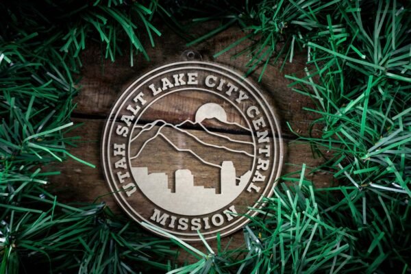 LDS Utah Salt Lake City Central Mission Christmas Ornament surrounded by a Simple Reef