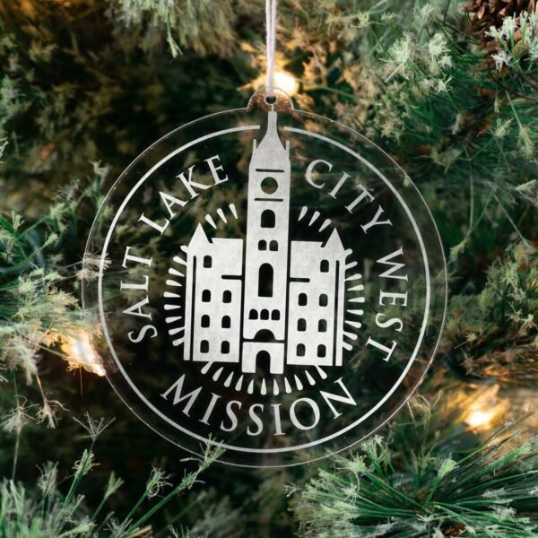 LDS Utah Salt Lake City West Mission Christmas Ornament hanging on a Tree