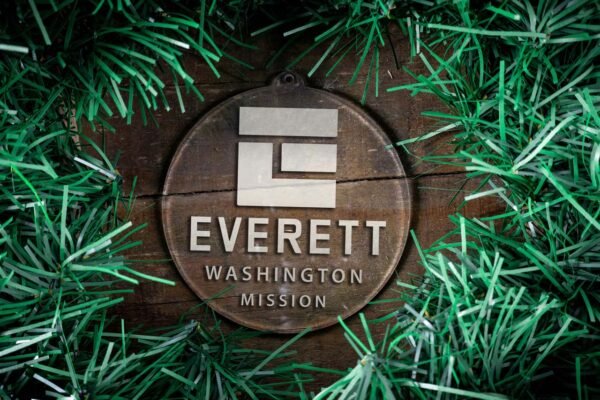 LDS Washington Everett Mission Christmas Ornament surrounded by a Simple Reef