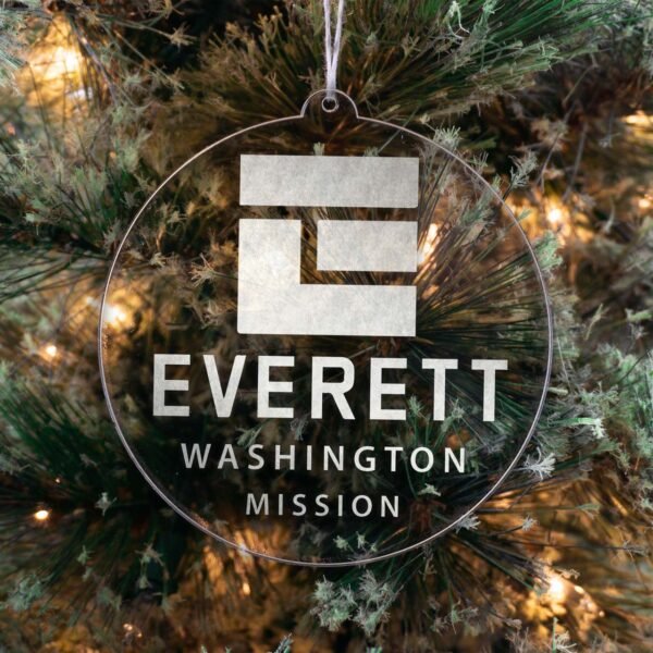 LDS Washington Everett Mission Christmas Ornament hanging on a Tree