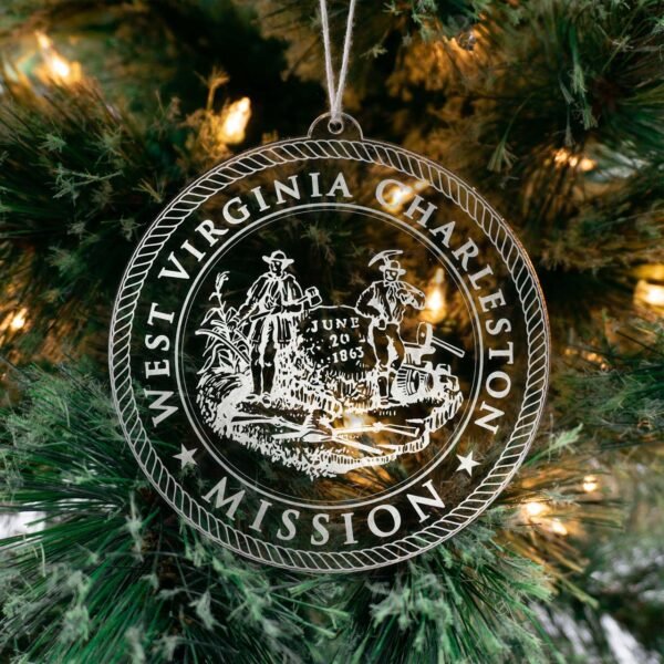 LDS West Virginia Charleston Mission Christmas Ornament hanging on a Tree