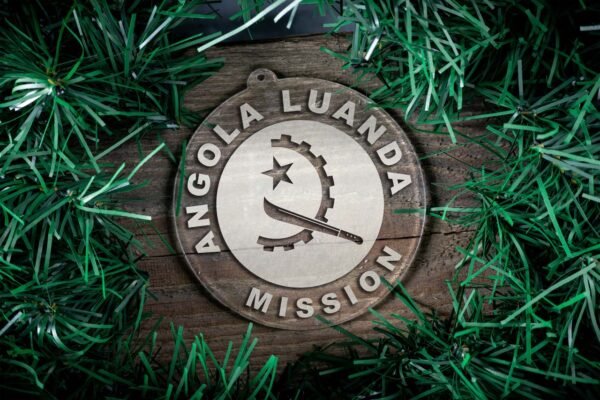 LDS Angola Luanda Mission Christmas Ornament surrounded by a Simple Reef