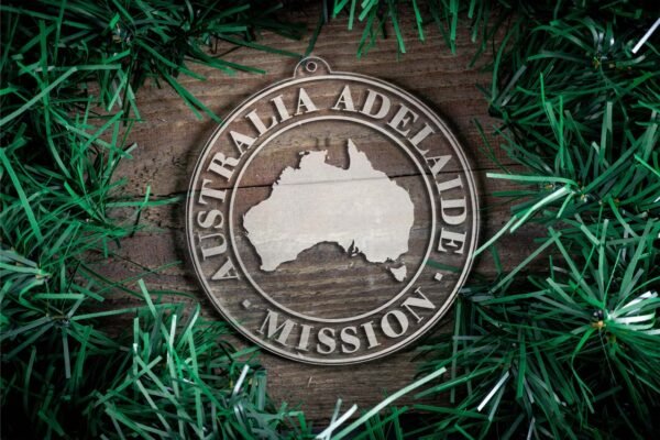 LDS Australia Adelaide Mission Christmas Ornament surrounded by a Simple Reef